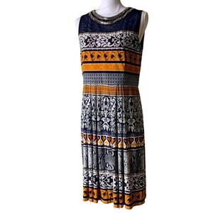 Sandra Darren mesh beaded jersey dress tribal fleur de lis floral geo print 12